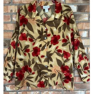 Jordan Woman Plus Size Multicolored Floral Button Down Long Sleeve Blouse  1X